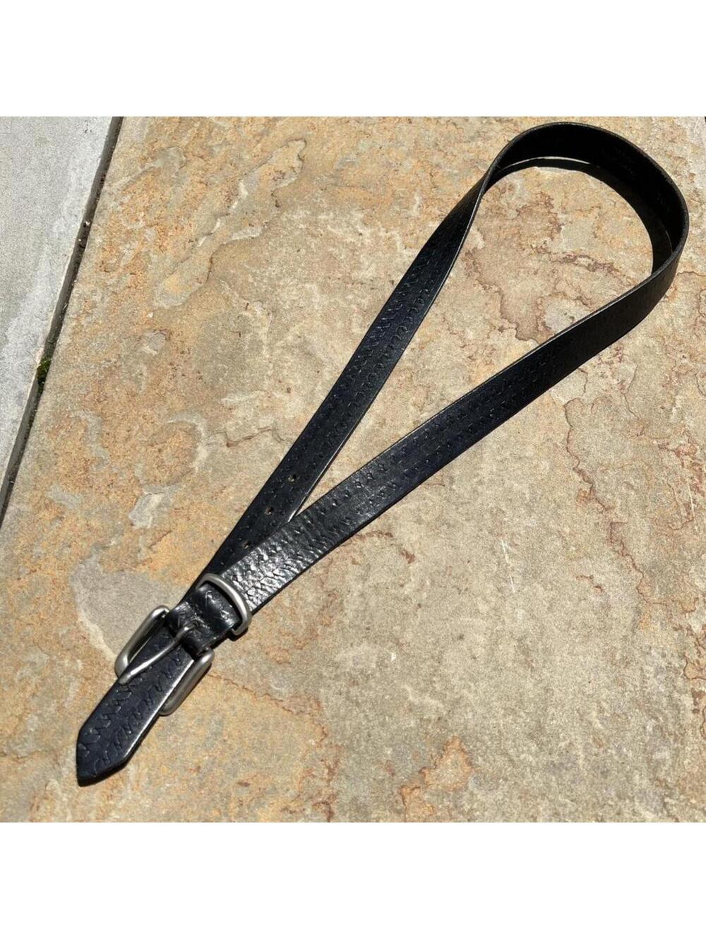 Neo-Vintage 90s Pattern Cut Black Leather Belt Made in USA
